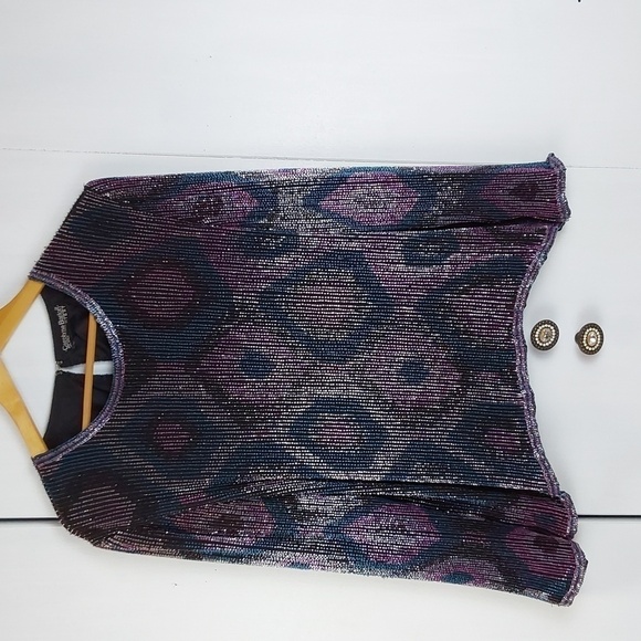 Carolyne Barton Purple Heavily Beaded Geometric Vintage Dressy Blouse Sz.L - Picture 1 of 12